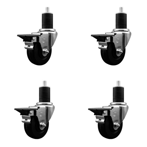 3-1/2'' Phenolic Swivel 1-3/4'' Expanding Stem Caster Set with Brake, 4PK